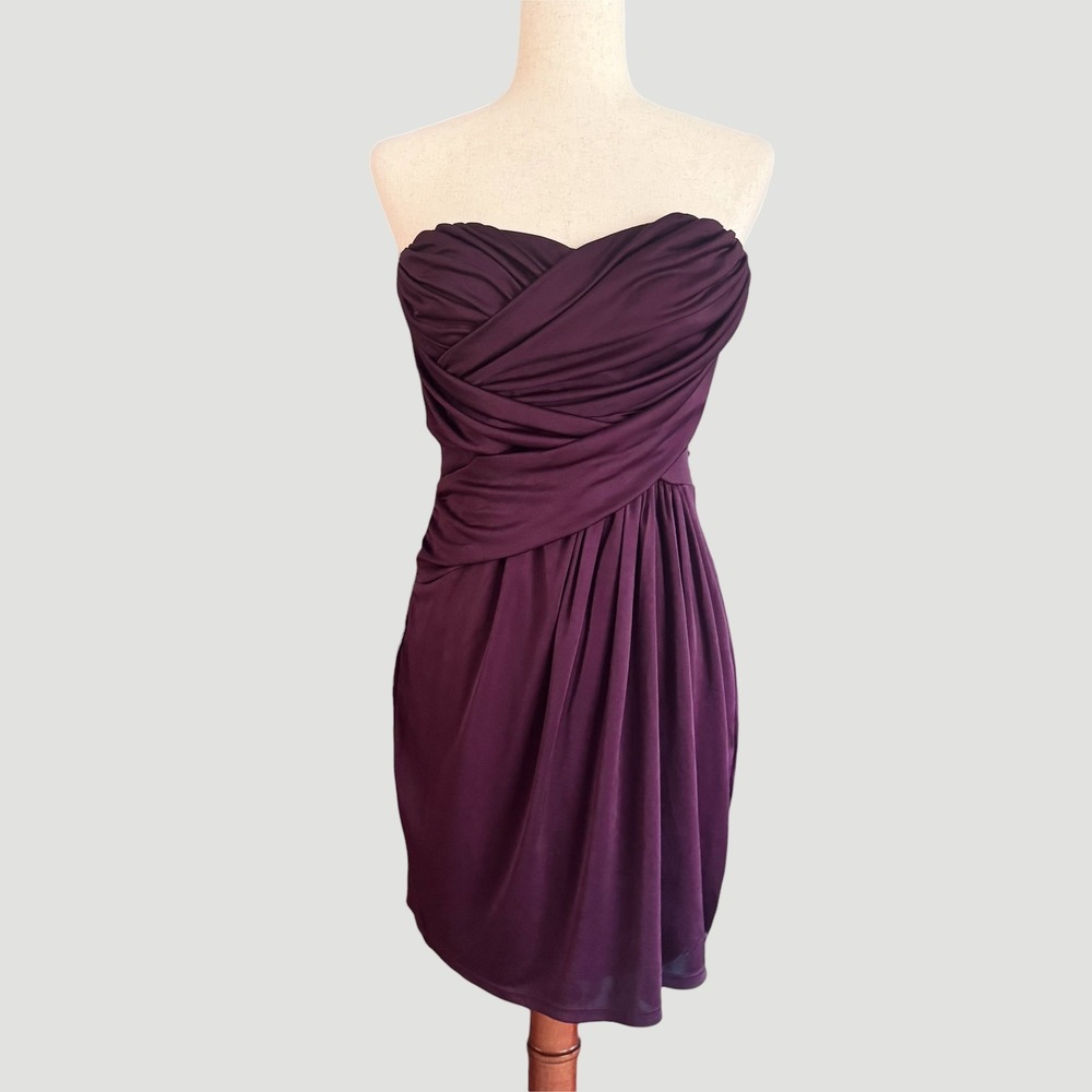 Express Womens Strapless Ruched Cocktail Dress Plum Purple Sweetheart Mini S/P